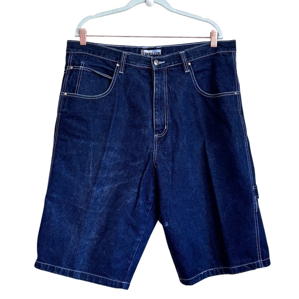 Southpole‎ Mens Y2K Baggy Carpenter Denim Shorts Jorts 38 Streetwear Embroidered